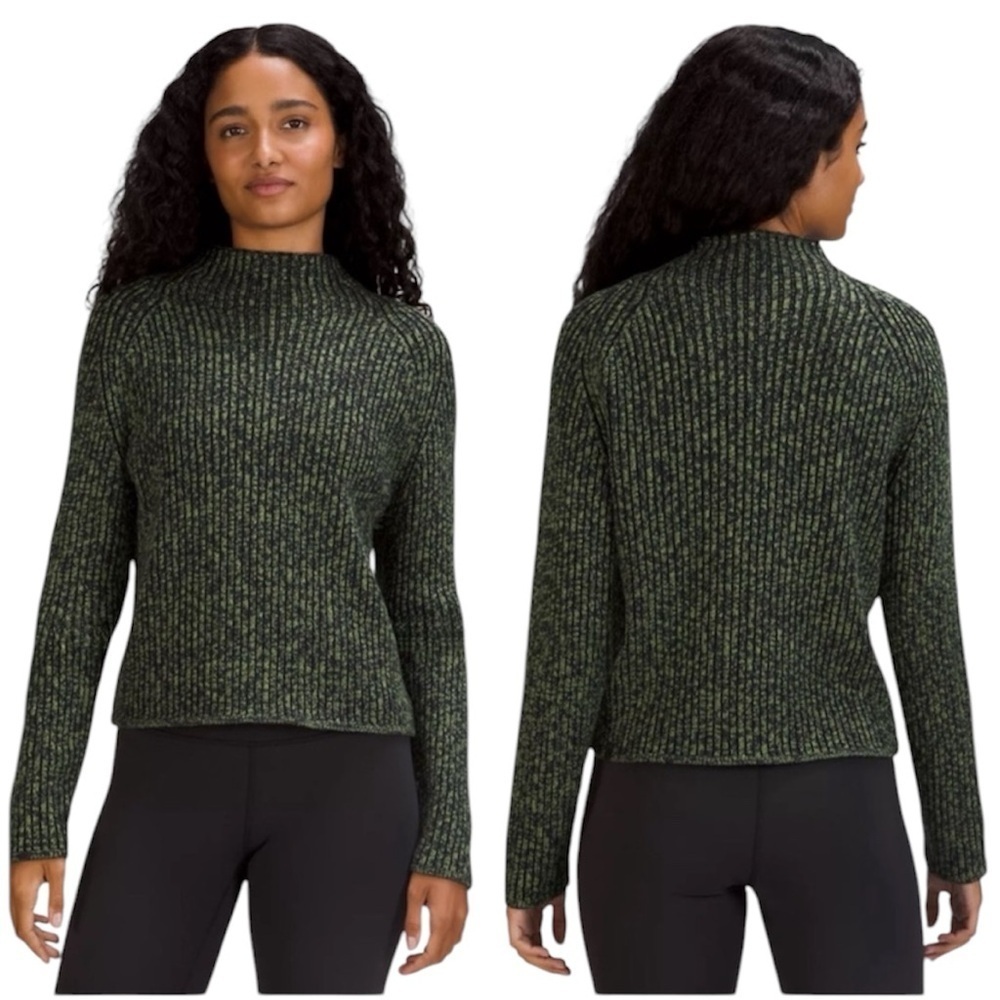 Lululemon Sweater Womens 10 Cashmere Wool Blend Mock Neck Ribbed Soft Stretch